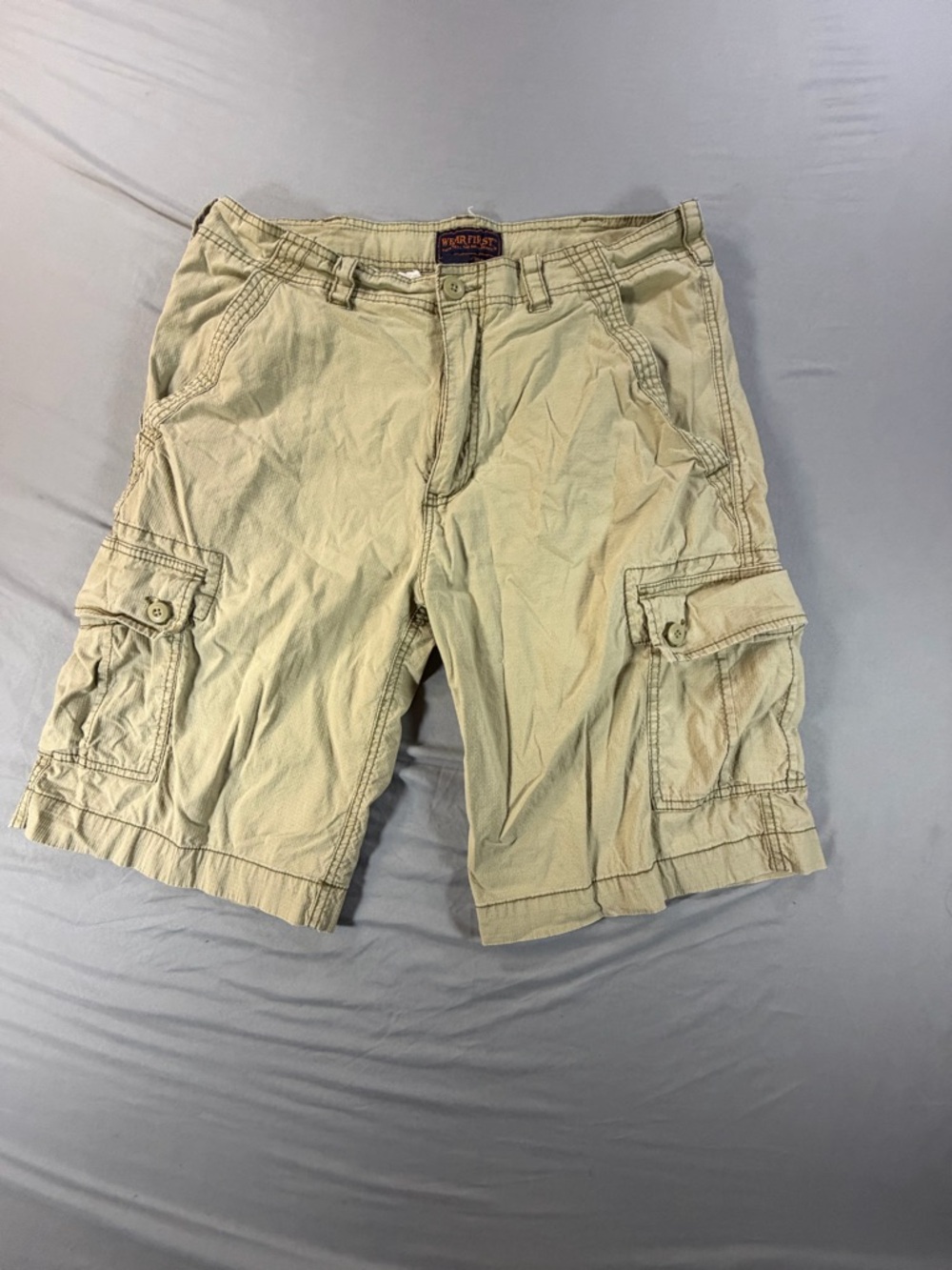 Wearfirst Men's Cargo Shorts Beige Cotton Spandex Flat Front Pockets RN 90865